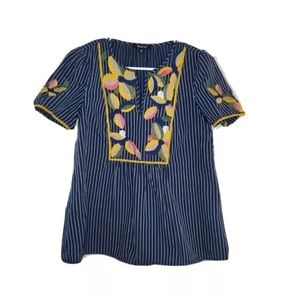 Madewell fable boho embroidered floral striped top XS.